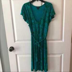 Banana Republic Green Print Dress w/Belt - Med